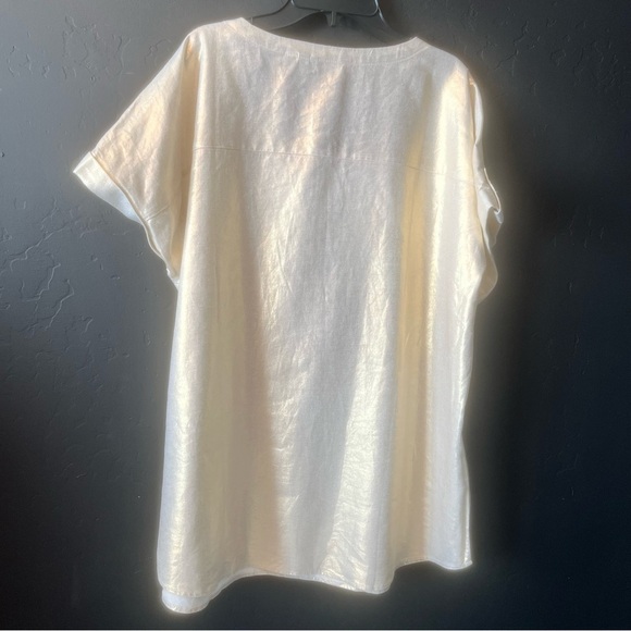 Ellen Tracy Linen Blend Women Chalk Gold Foil Boxy Blouse Preppy Size: XL - Picture 9 of 9